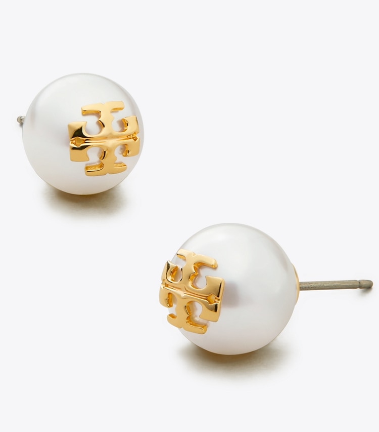 TORY BURCH KIRA PEARL STUD EARRING - Ivory/Tory Gold