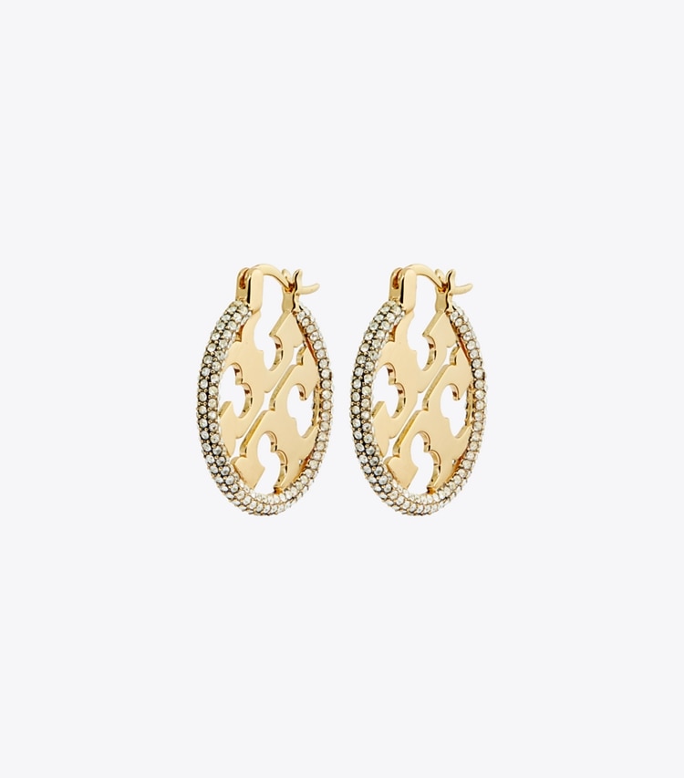 TORY BURCH MILLER PAVe HOOP EARRING - Tory Gold / Crystal - Click Image to Close