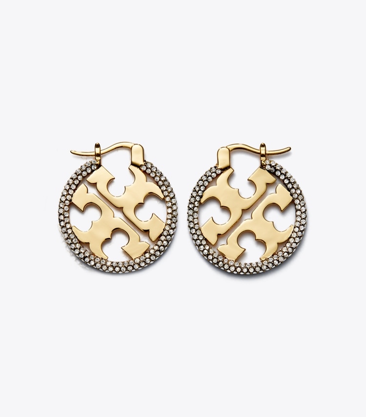 TORY BURCH MILLER PAVe HOOP EARRING - Tory Gold / Crystal