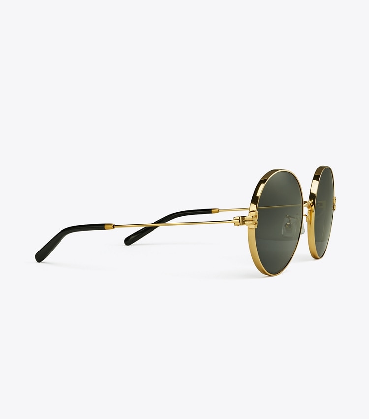 TORY BURCH ELEANOR METAL ROUND SUNGLASSES - Shiny Gold/Dark Grey