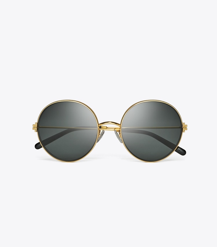 TORY BURCH ELEANOR METAL ROUND SUNGLASSES - Shiny Gold/Dark Grey