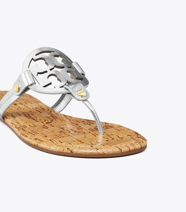 TORY BURCH MILLER METALLIC PATENT CORK SANDAL - Silver / Natural