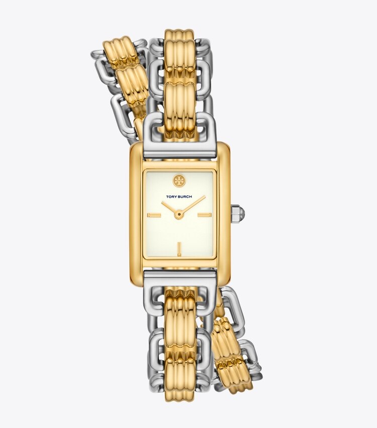 TORY BURCH MINI ELEANOR DOUBLE WRAP WATCH, TWO-TONE STAINLESS STEEL - Ivory/ Two-Tone