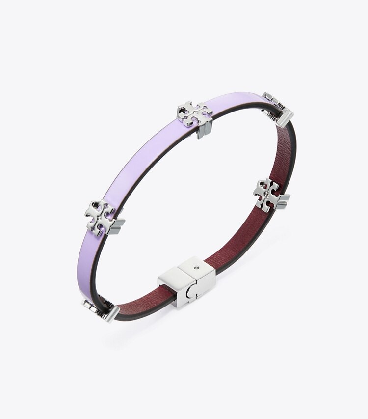 TORY BURCH ELEANOR LEATHER BRACELET - Tory Silver / Lavender Cloud