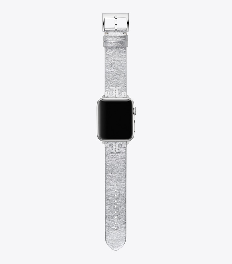 TORY BURCH MCGRAW BAND FOR APPLE WATCH, METALLIC LEATHER - Silver