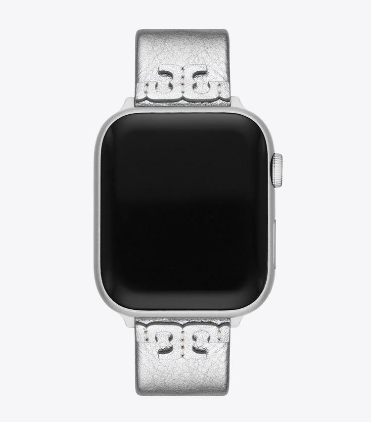 TORY BURCH MCGRAW BAND FOR APPLE WATCH, METALLIC LEATHER - Silver