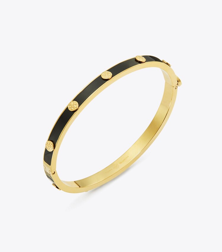 TORY BURCH MILLER STUD ENAMEL 5MM HINGE BRACELET - Tory Gold / Black