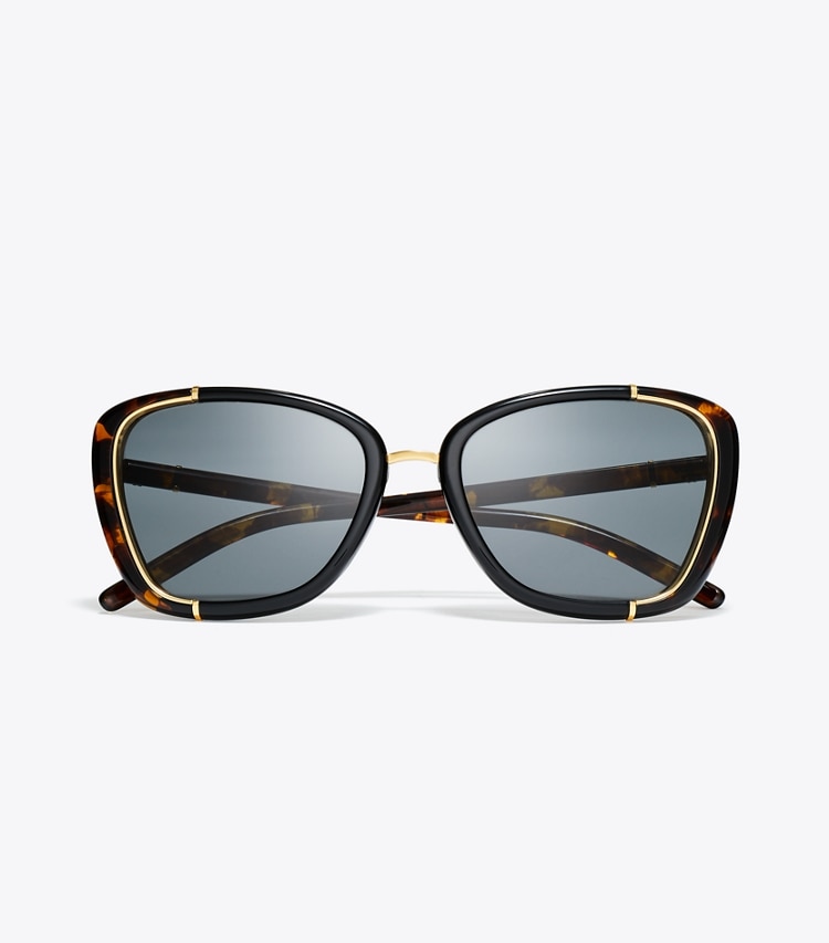 TORY BURCH ELEANOR CAT-EYE SUNGLASSES - Black/Tortoise/Dark Grey