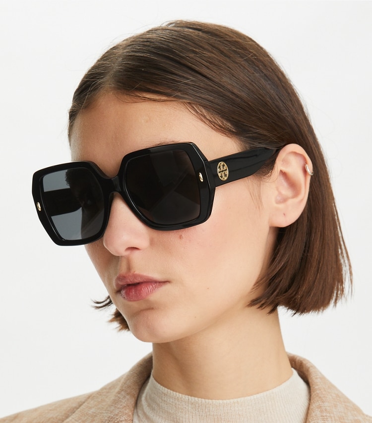 TORY BURCH MILLER OVERSIZED SQUARE SUNGLASSES - Black/Solid Grey