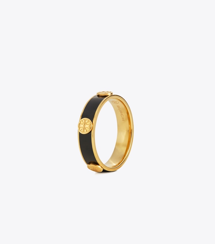 TORY BURCH MILLER STUD ENAMEL RING - Tory Gold / Black - Click Image to Close