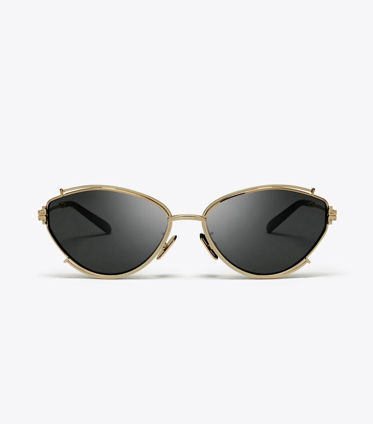 TORY BURCH ELEANOR OVAL SUNGLASSES - Shiny Gold/Dark Grey - Click Image to Close