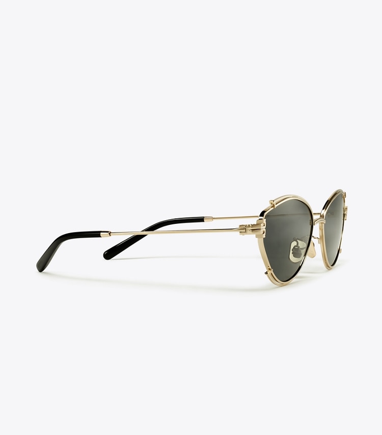 TORY BURCH ELEANOR OVAL SUNGLASSES - Shiny Gold/Dark Grey