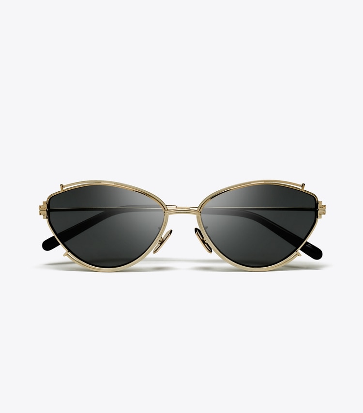 TORY BURCH ELEANOR OVAL SUNGLASSES - Shiny Gold/Dark Grey