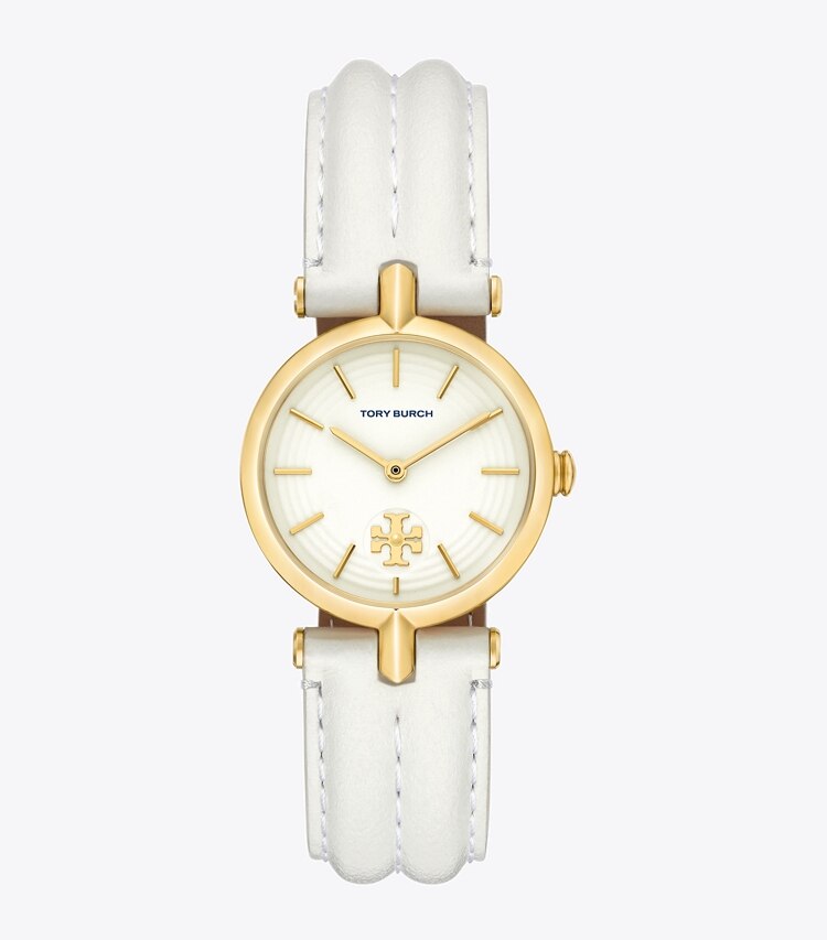 TORY BURCH KIRA WATCH, LEATHER/GOLD-TONE STAINLESS STEEL - Ivory/Gold - Click Image to Close