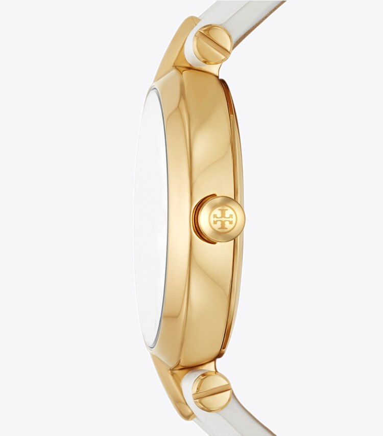 TORY BURCH KIRA WATCH, LEATHER/GOLD-TONE STAINLESS STEEL - Ivory/Gold