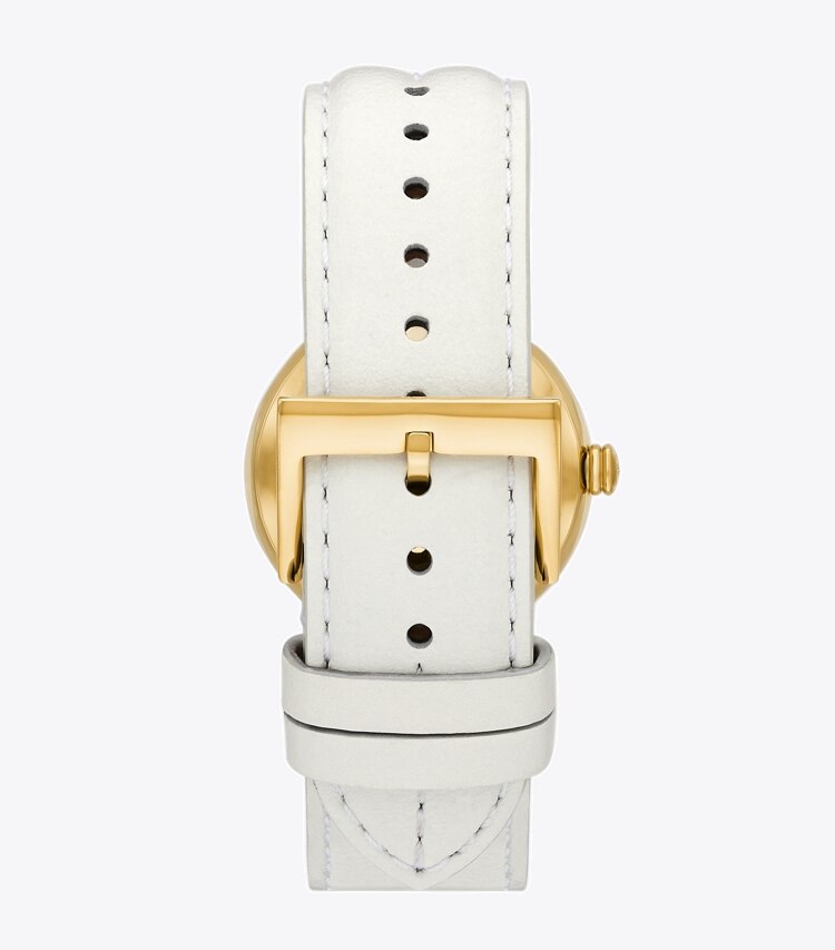 TORY BURCH KIRA WATCH, LEATHER/GOLD-TONE STAINLESS STEEL - Ivory/Gold