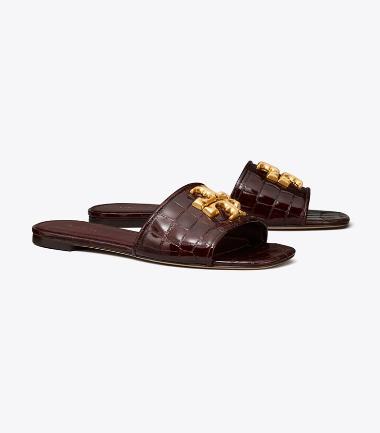 TORY BURCH ELEANOR SLIDE - Brown Croc / Dark Carmine / Gold - Click Image to Close