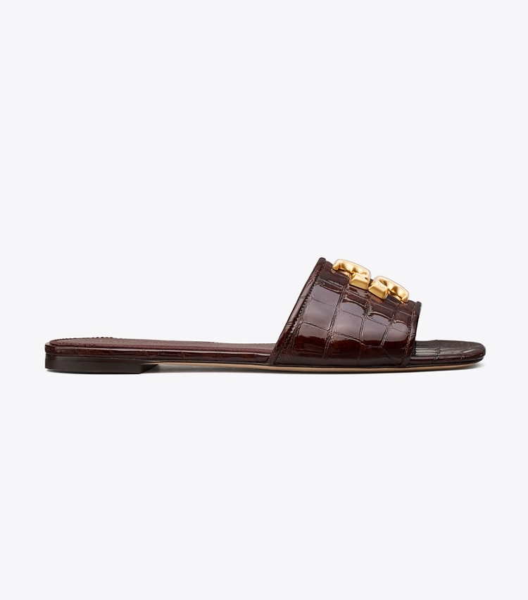 TORY BURCH ELEANOR SLIDE - Brown Croc / Dark Carmine / Gold