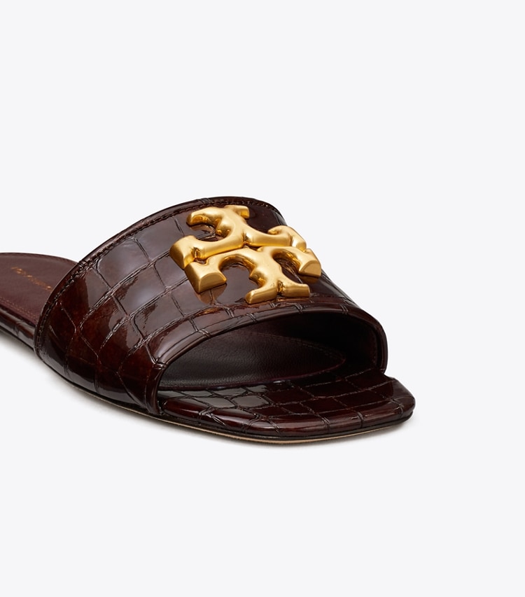 TORY BURCH ELEANOR SLIDE - Brown Croc / Dark Carmine / Gold