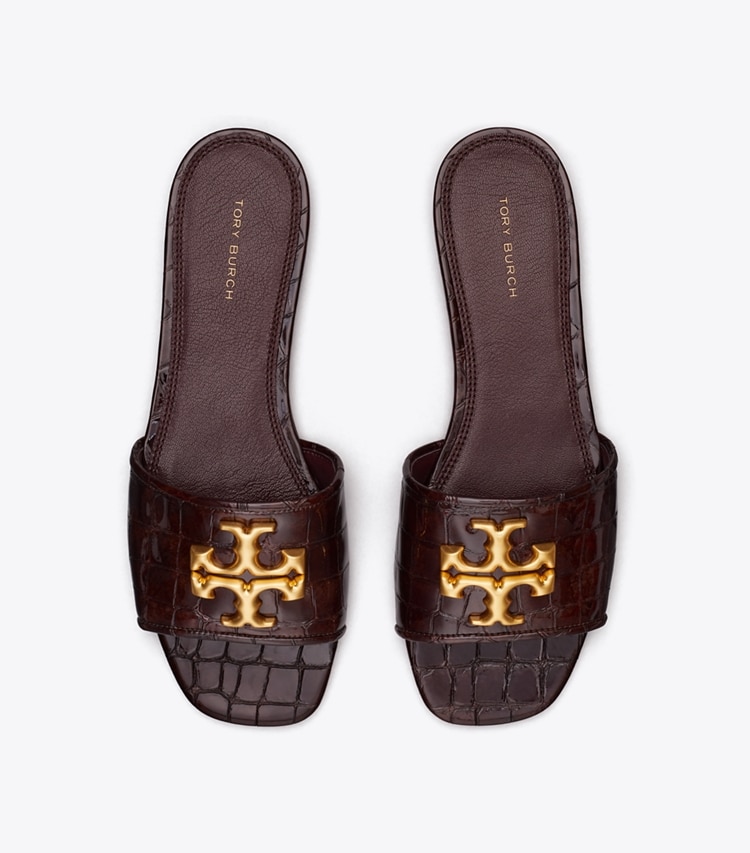 TORY BURCH ELEANOR SLIDE - Brown Croc / Dark Carmine / Gold