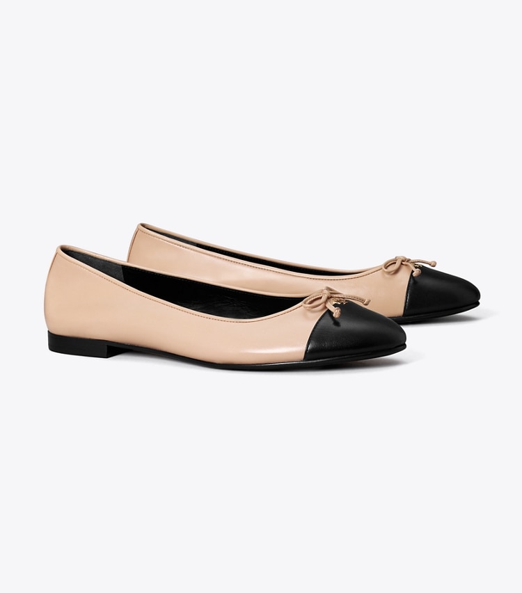 TORY BURCH CAP-TOE BALLET - Shell Pink / Perfect Black - Click Image to Close