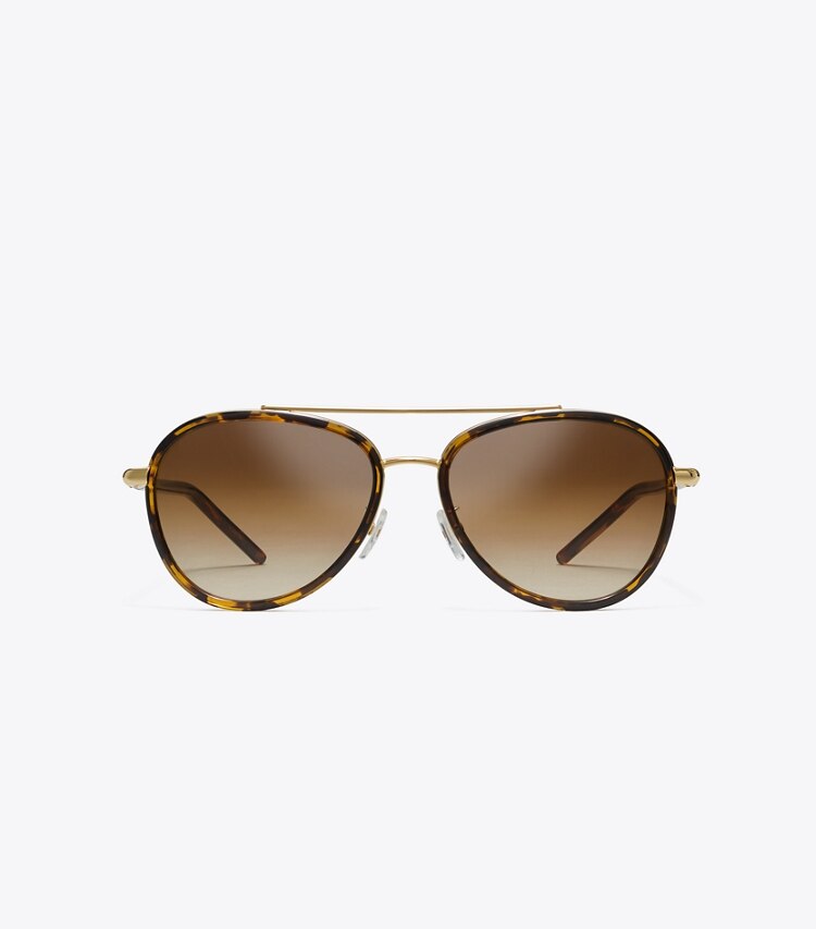 TORY BURCH ELEANOR PILOT SUNGLASSES - Dark Tortoise - Click Image to Close