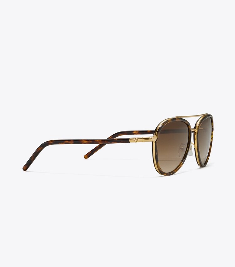 TORY BURCH ELEANOR PILOT SUNGLASSES - Dark Tortoise