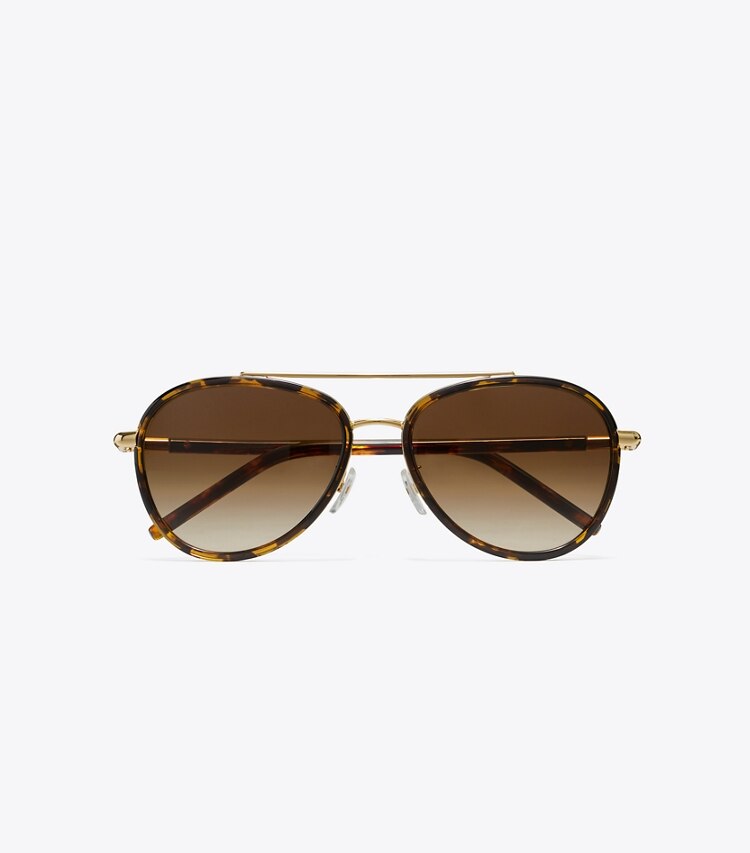 TORY BURCH ELEANOR PILOT SUNGLASSES - Dark Tortoise