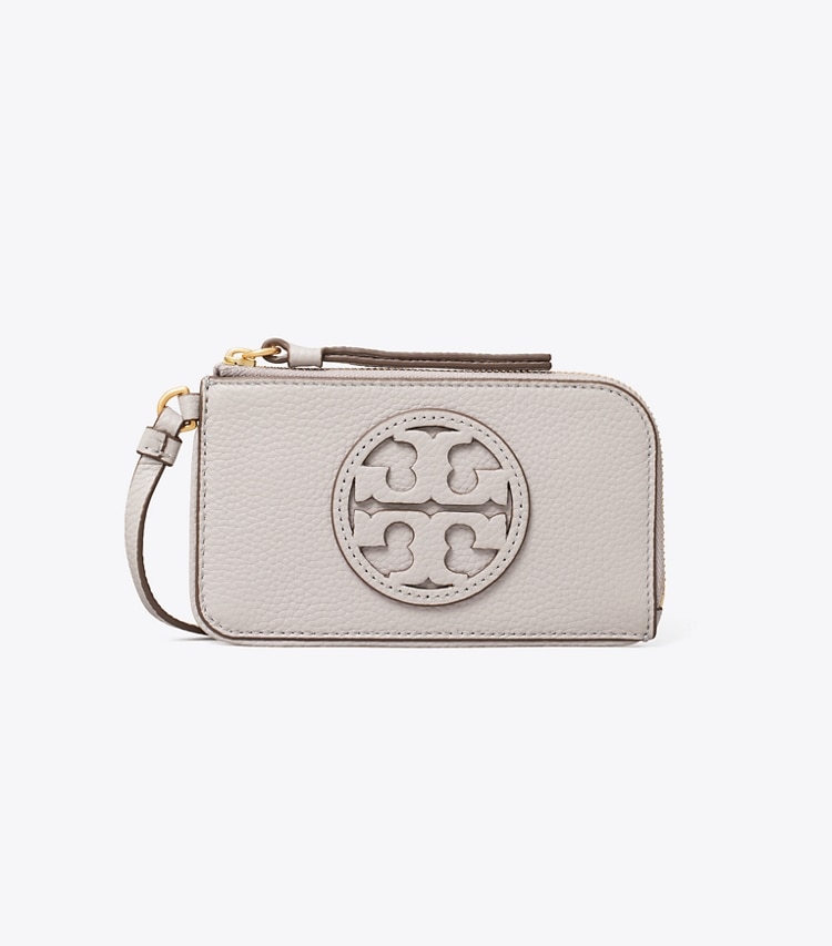 TORY BURCH MILLER ZIP CARD CASE - Bay Gray