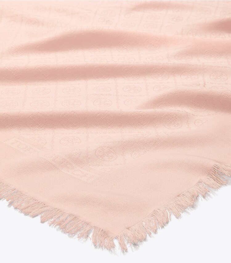 TORY BURCH T MONOGRAM JACQUARD TRAVELER SCARF - Sea Shell Pink