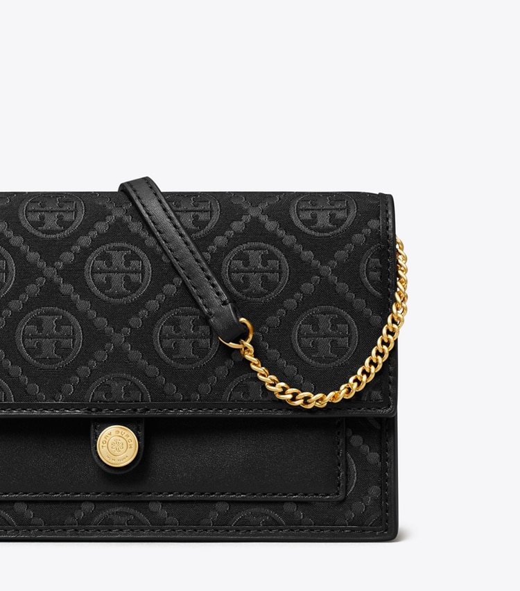 TORY BURCH T MONOGRAM CHAIN WALLET - Black