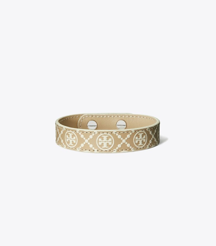 TORY BURCH MILLER LEATHER BRACELET - Tory Silver / Almond Flour