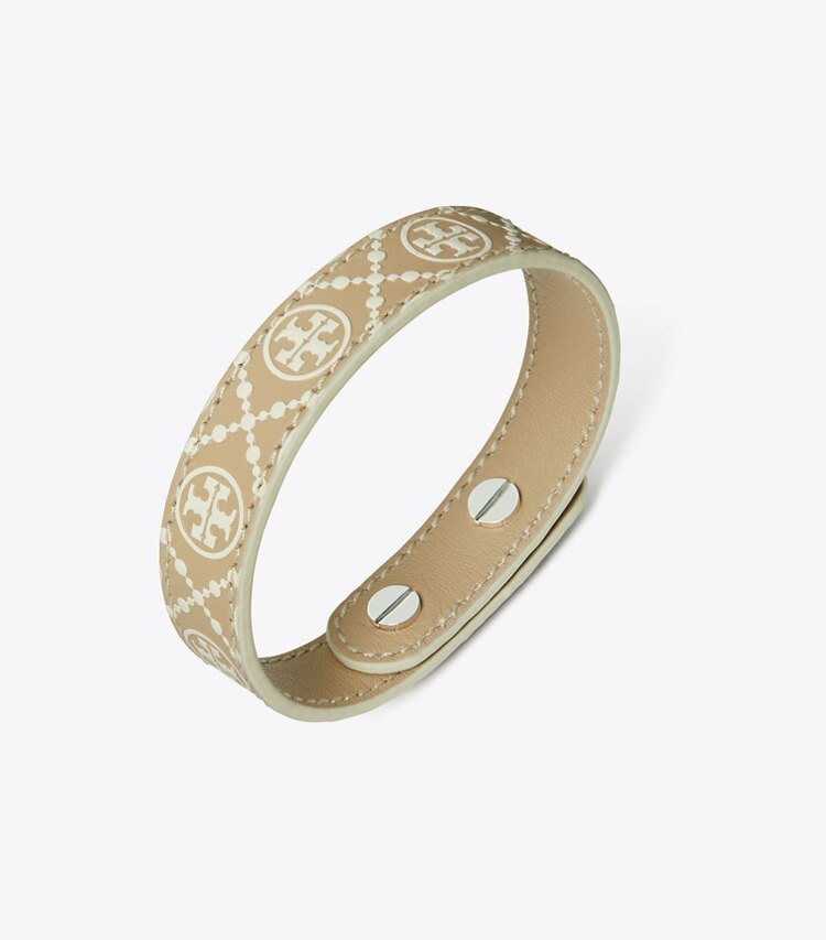 TORY BURCH MILLER LEATHER BRACELET - Tory Silver / Almond Flour