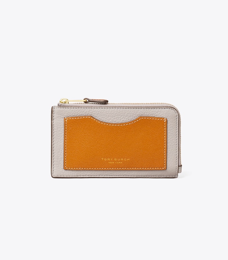 TORY BURCH COLORBLOCK ZIP CARD CASE - Bay Gray Multi