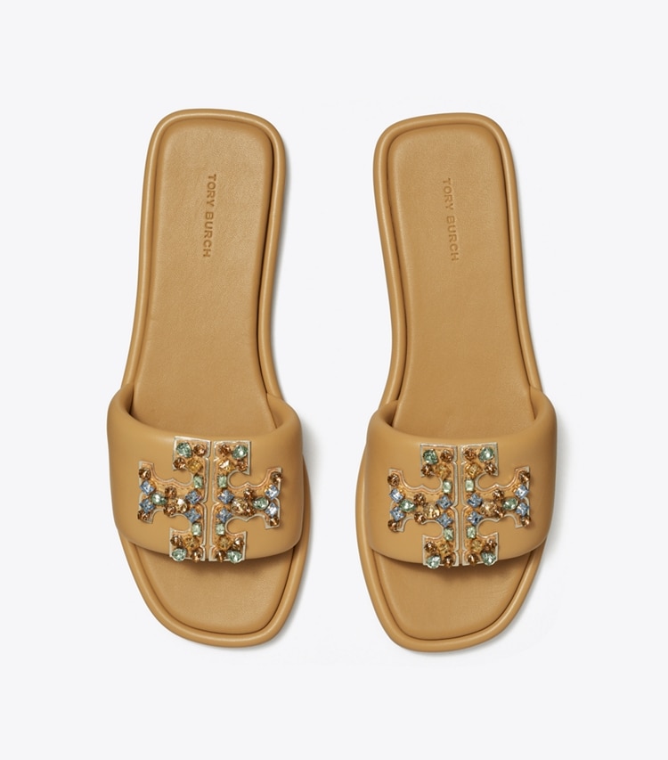 TORY BURCH DOUBLE T CRYSTAL SPORT SLIDE - Ginger Shortbread