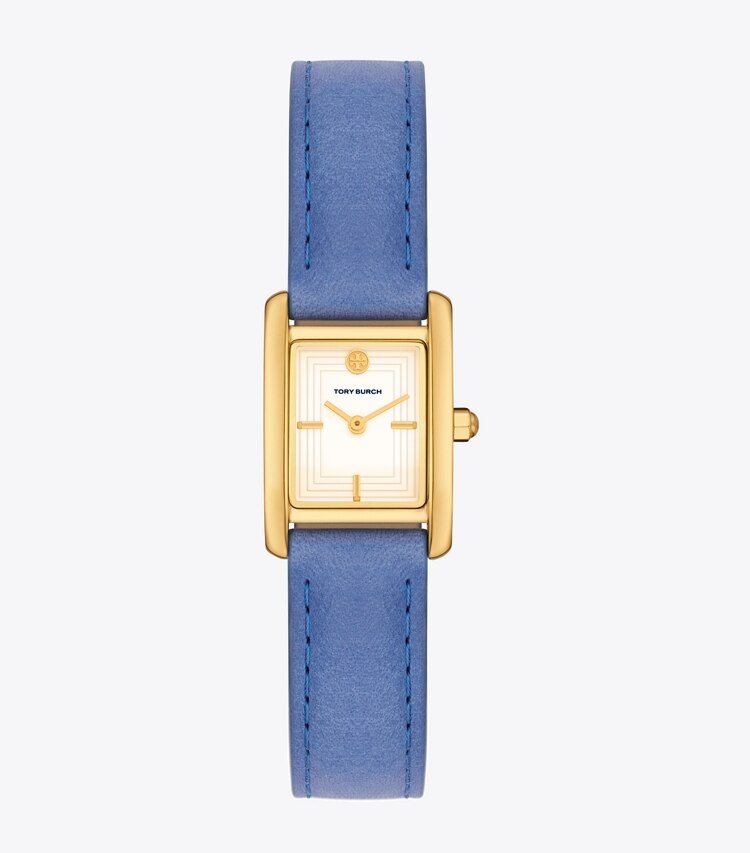 TORY BURCH MINI ELEANOR WATCH, LEATHER/GOLD-TONE STAINLESS STEEL - Cobalt - Click Image to Close