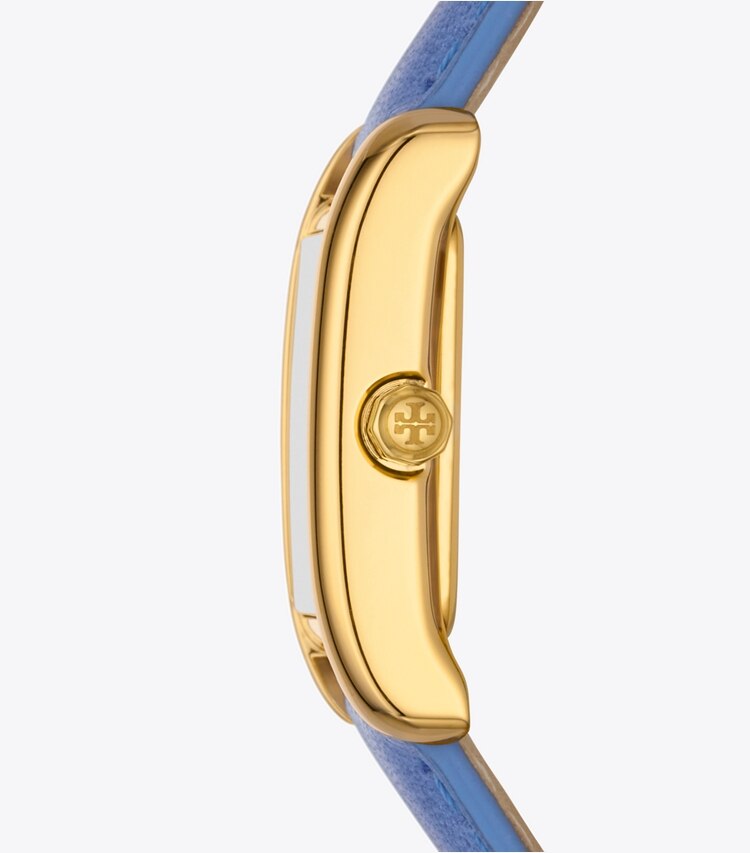 TORY BURCH MINI ELEANOR WATCH, LEATHER/GOLD-TONE STAINLESS STEEL - Cobalt