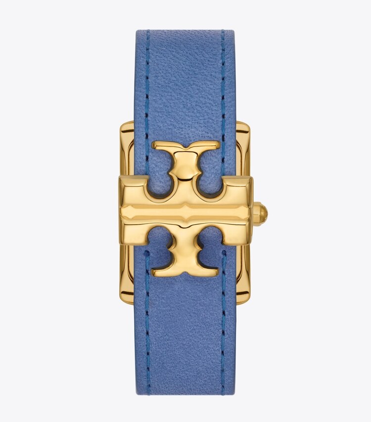 TORY BURCH MINI ELEANOR WATCH, LEATHER/GOLD-TONE STAINLESS STEEL - Cobalt