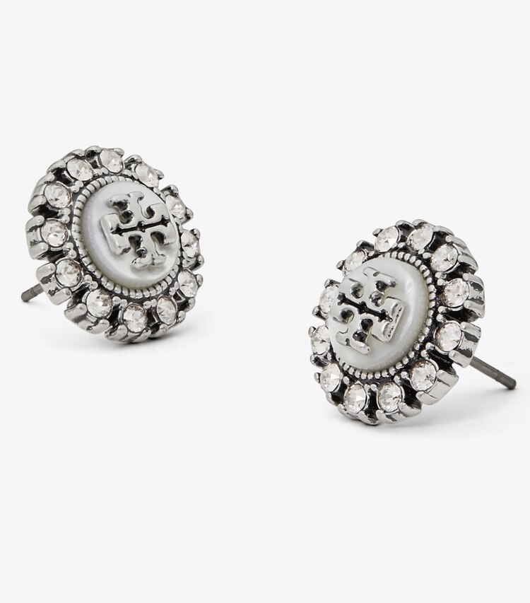 TORY BURCH KIRA CRYSTAL STUD EARRING - Antique Pewter / Mop / Crystal