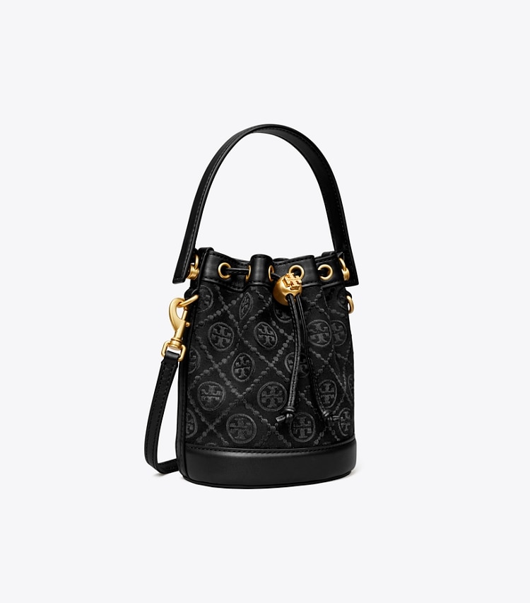 TORY BURCH MINI T MONOGRAM BUCKET BAG - Black