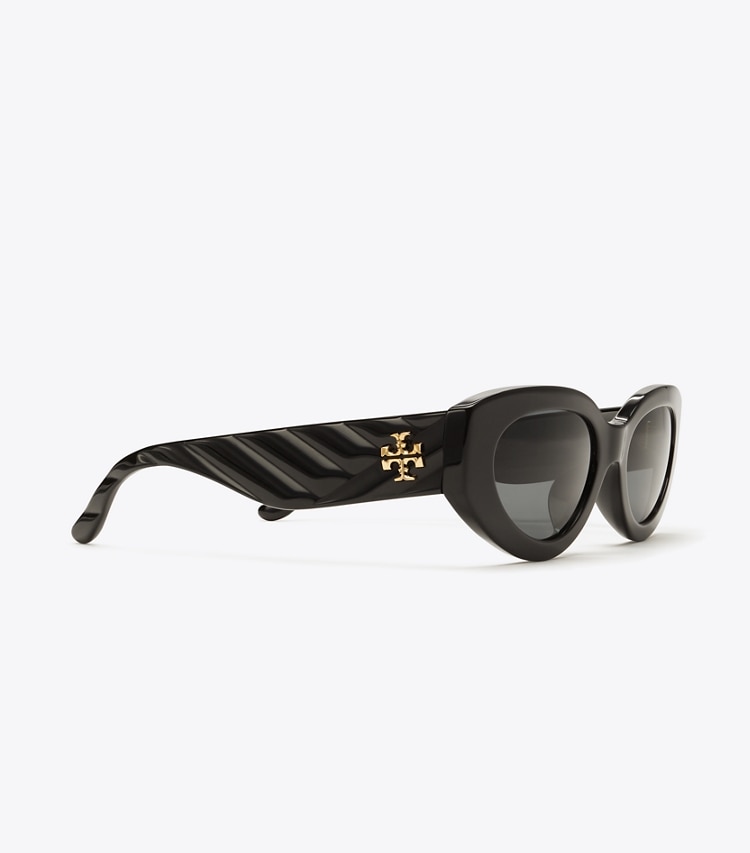 TORY BURCH KIRA CAT-EYE SUNGLASSES - Black/Solid Grey