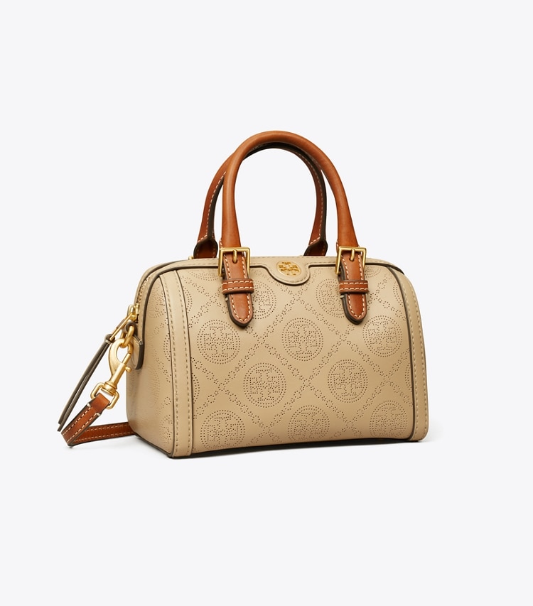 TORY BURCH T MONOGRAM PERFORATED MINI BARREL BAG - Almond Flour - Click Image to Close