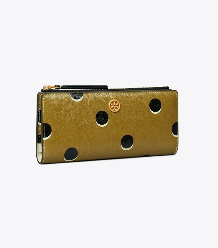 TORY BURCH ROBINSON DOTTED ZIP SLIM WALLET - Taupe Loop Dot - Click Image to Close