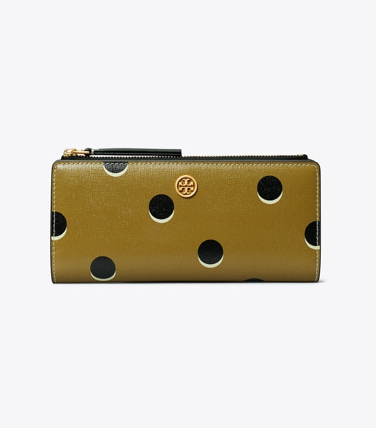 TORY BURCH ROBINSON DOTTED ZIP SLIM WALLET - Taupe Loop Dot