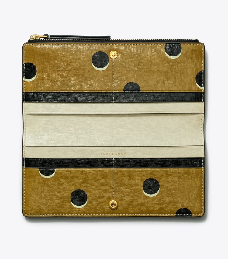 TORY BURCH ROBINSON DOTTED ZIP SLIM WALLET - Taupe Loop Dot