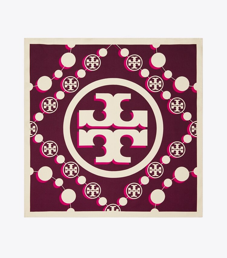 TORY BURCH T MONOGRAM SILK NECKERCHIEF - Evening Wine - Click Image to Close