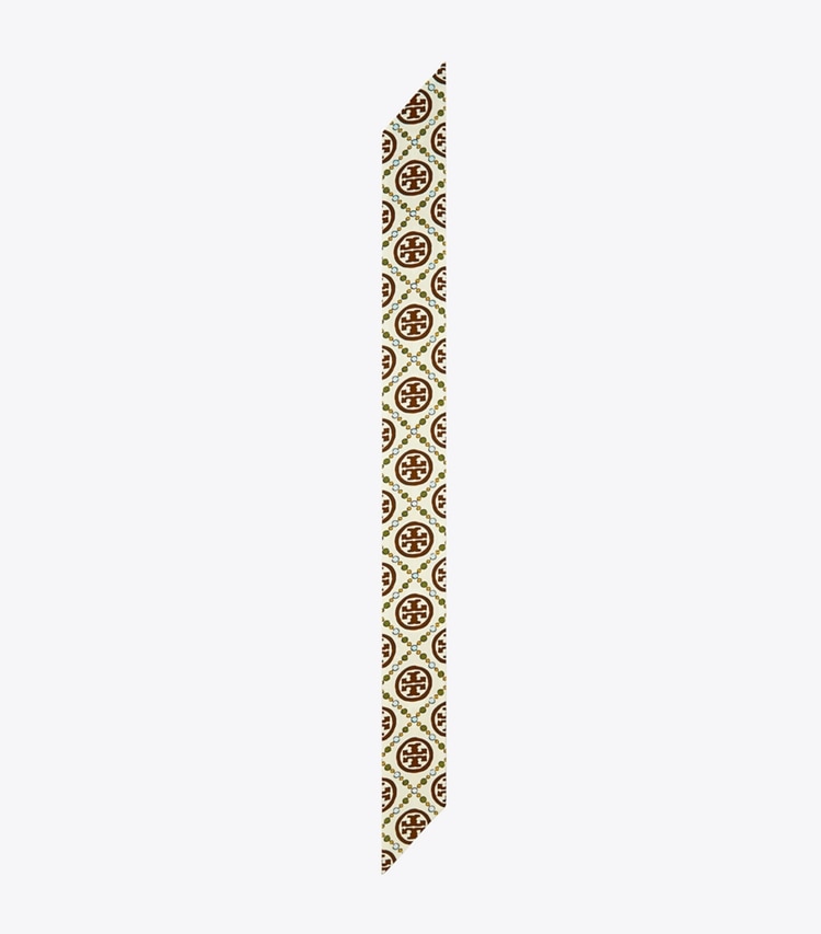 TORY BURCH T MONOGRAM RIBBON TIE - Olive - Click Image to Close