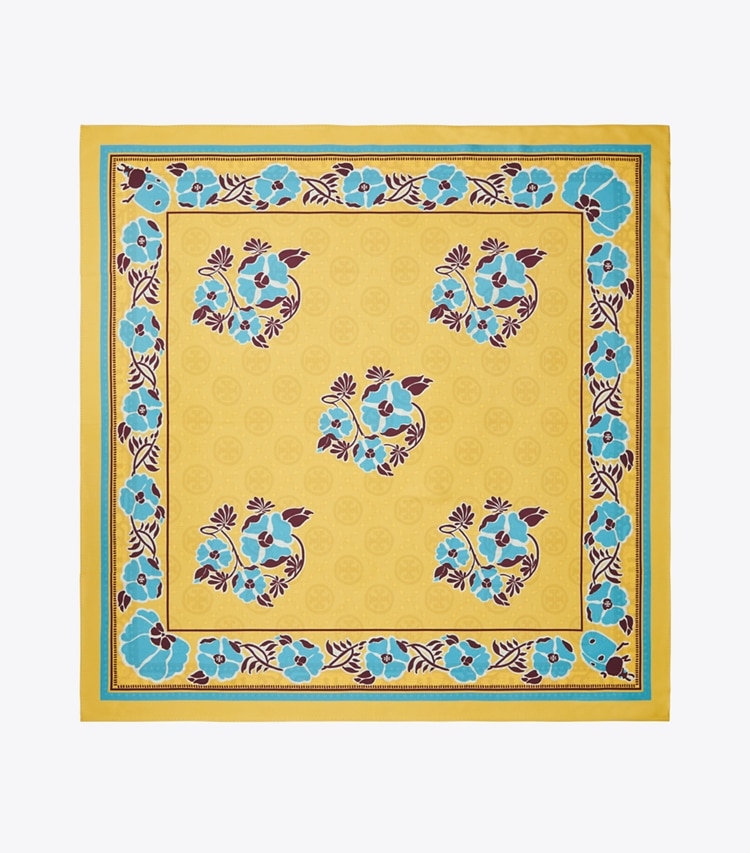 TORY BURCH MEDALLION FLORAL SILK SQUARE - Cornmeal - Click Image to Close