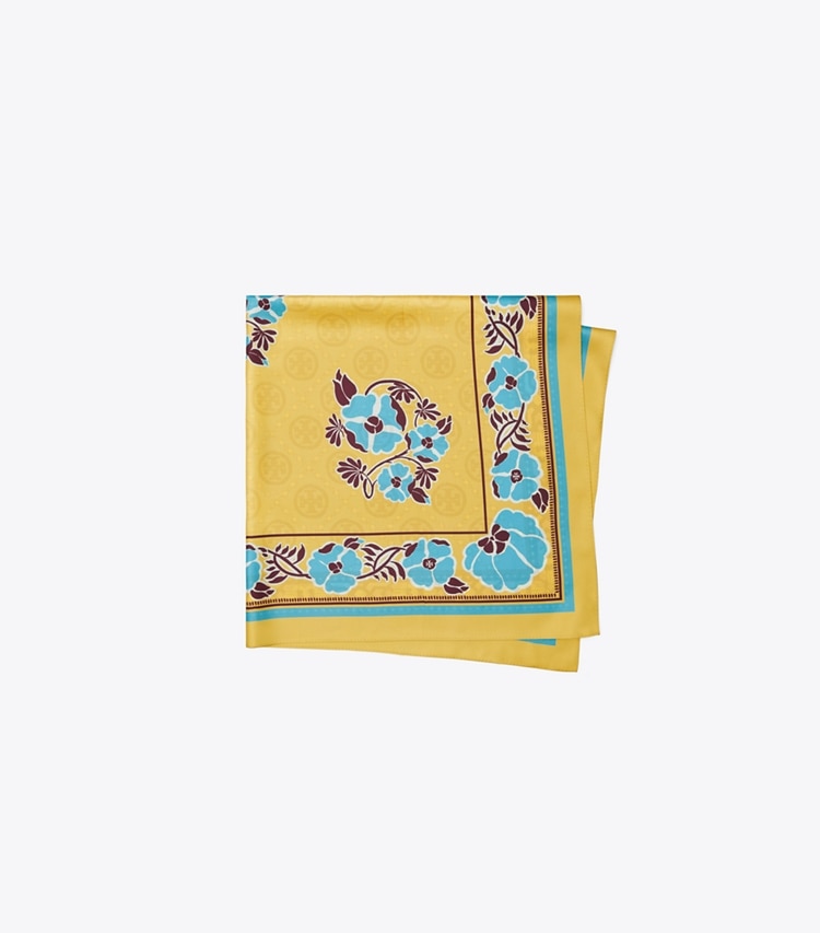 TORY BURCH MEDALLION FLORAL SILK SQUARE - Cornmeal