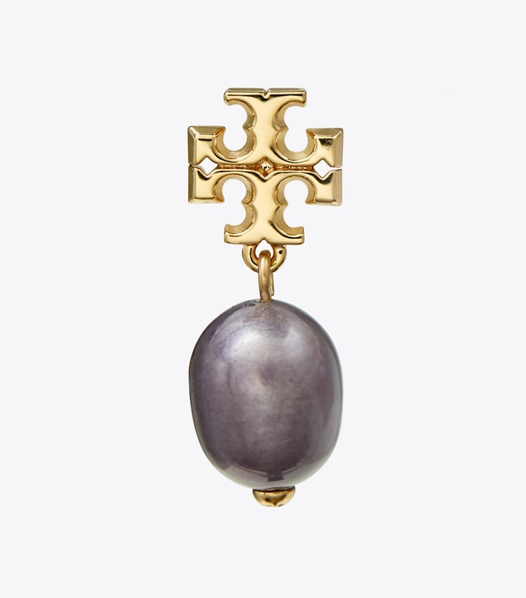 TORY BURCH KIRA PEARL DROP EARRING - Tory Gold / Dark Purple